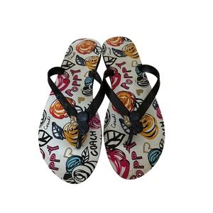 Coach‎ Poppy Flip Flops Sandals Women 9B Floral Beach Resort Nautical VK Preppy